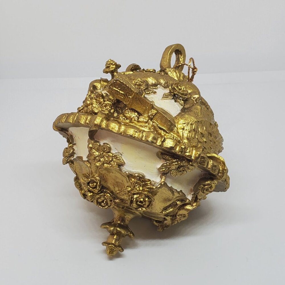 Vintage Gold Cream world orb Christmas tree ornament